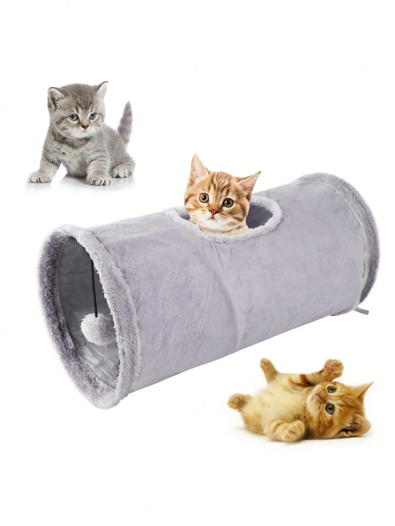 1pc Foldable Pom Pom Decor Cat Tunnel For Cat For Play