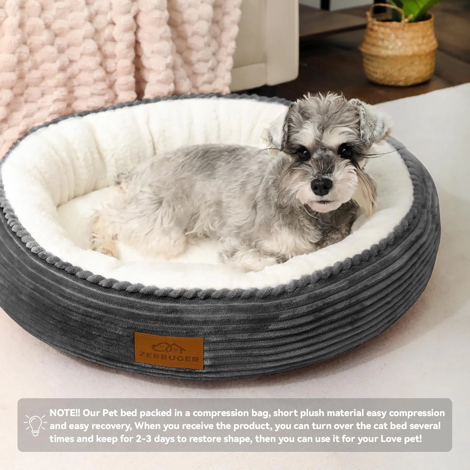 20in Washable Cat Beds for Indoor Cats - Round Donut Pet Bed for Cats, Small Dogs, Puppy, Kitten - Anti-Slip Bottom, Calming Bed Gift - Dark Grey