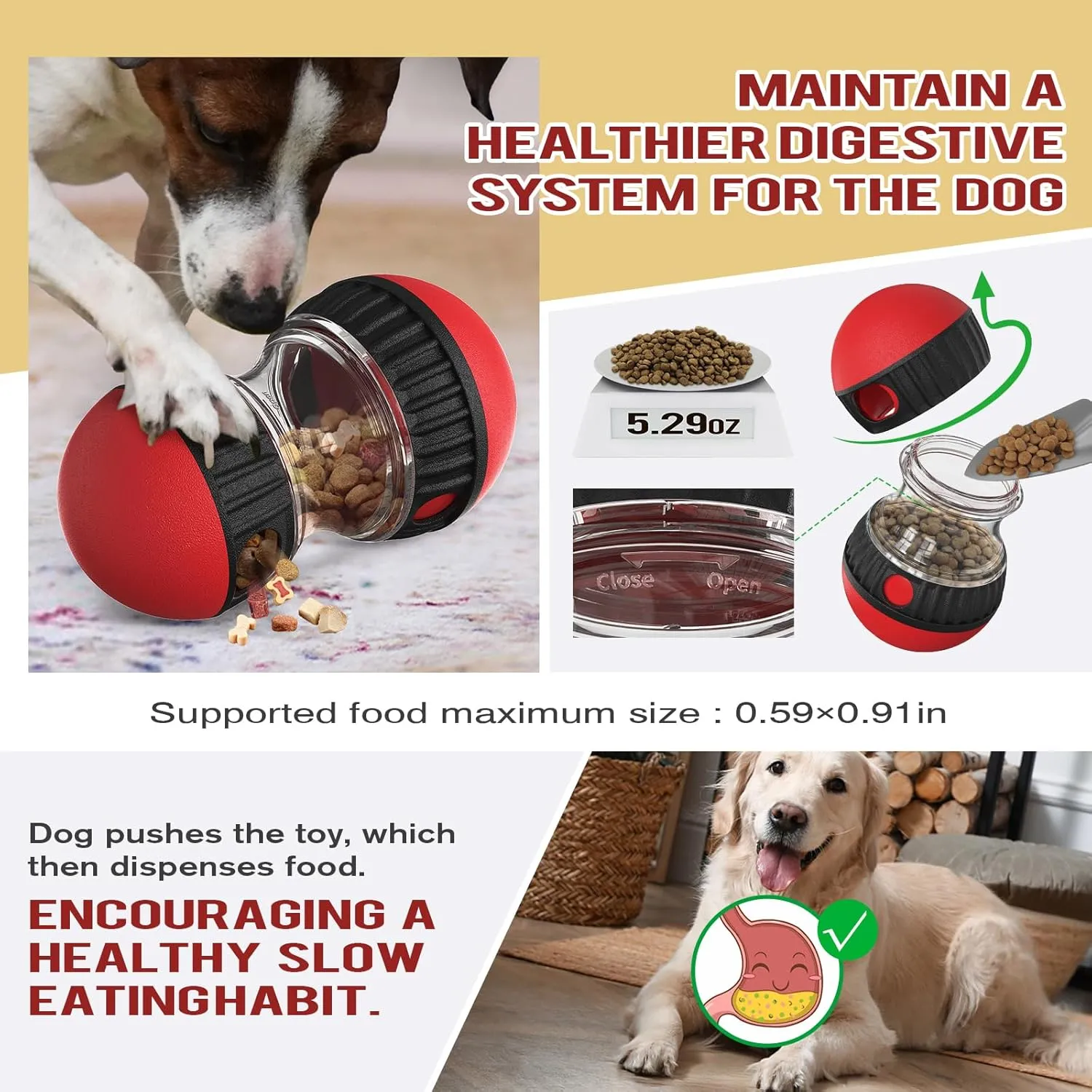 2Pack Dog Food Dispenser Puzzle Toys Adjustable Treat Dispensing Ball Slow Feeder Bowls Puppy Enrichment Toy Ball Dog Interactive Chase Training Toys Pet Gift for Small Medium Large Dogs