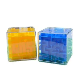 2Pcs blue 3D Maze Rolling Ball Magic Cube , Transparent Six Sided Puzzle Toy AZ1414