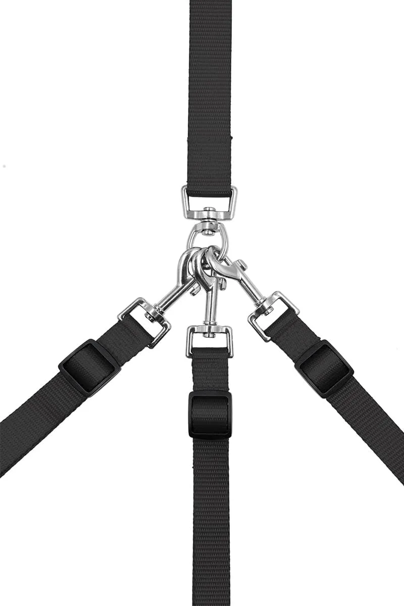 3 Dog Leash No TangleAsinpaDouble Dog Leash for Two DogsTriple Dog Leash, Adjustable, Durable Nylon, 360 Swivel No Tangle Climbing Rope Removable Pet Traction Rope (Black, 144cm-170cm)