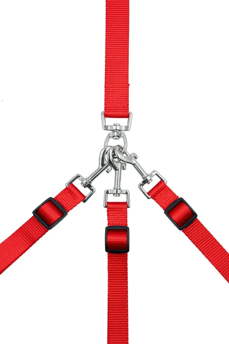 3 Dog Leash No TangleAsinpaDouble Dog Leash for Two DogsTriple Dog Leash, Adjustable, Durable Nylon, 360 Swivel No Tangle Climbing Rope Removable Pet Traction Rope (Red, 144cm-170cm)