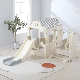 6-in-1 Toddler Slide Climber Swing Set: Indoor Play Fun for Kids 1-7 (Gray)