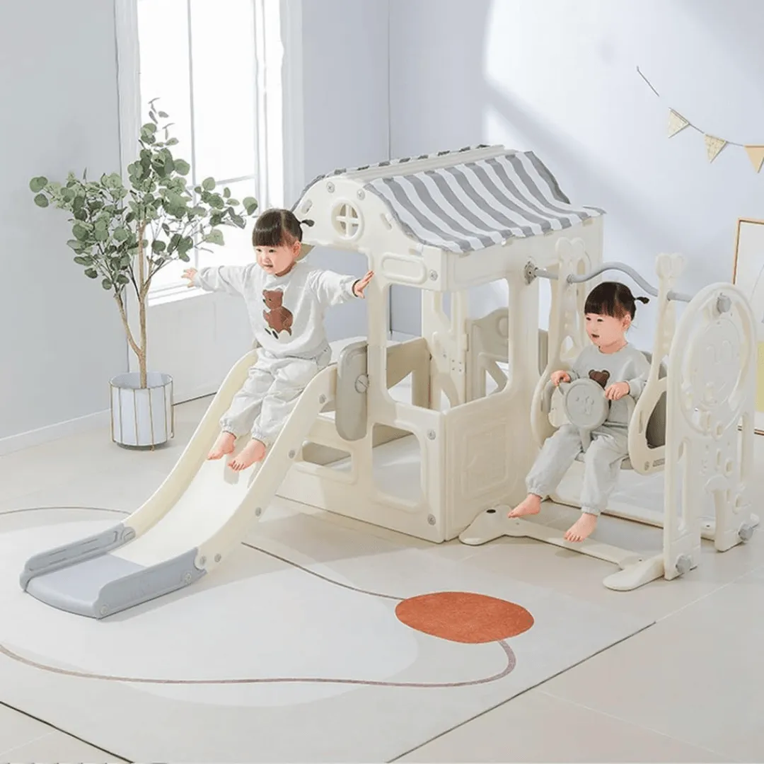 6-in-1 Toddler Slide Climber Swing Set: Indoor Play Fun for Kids 1-7 (Gray)