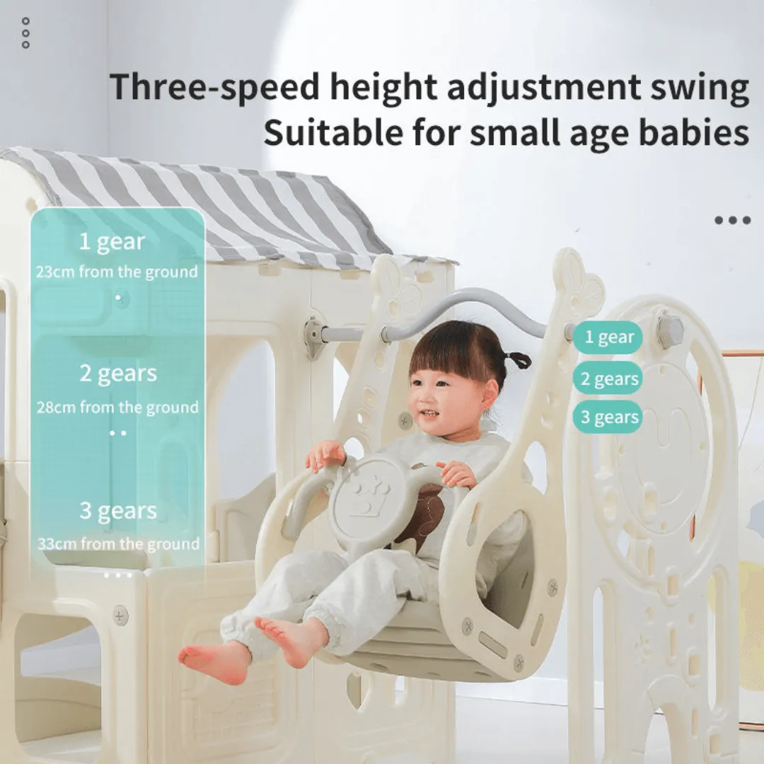 6-in-1 Toddler Slide Climber Swing Set: Indoor Play Fun for Kids 1-7 (Gray)