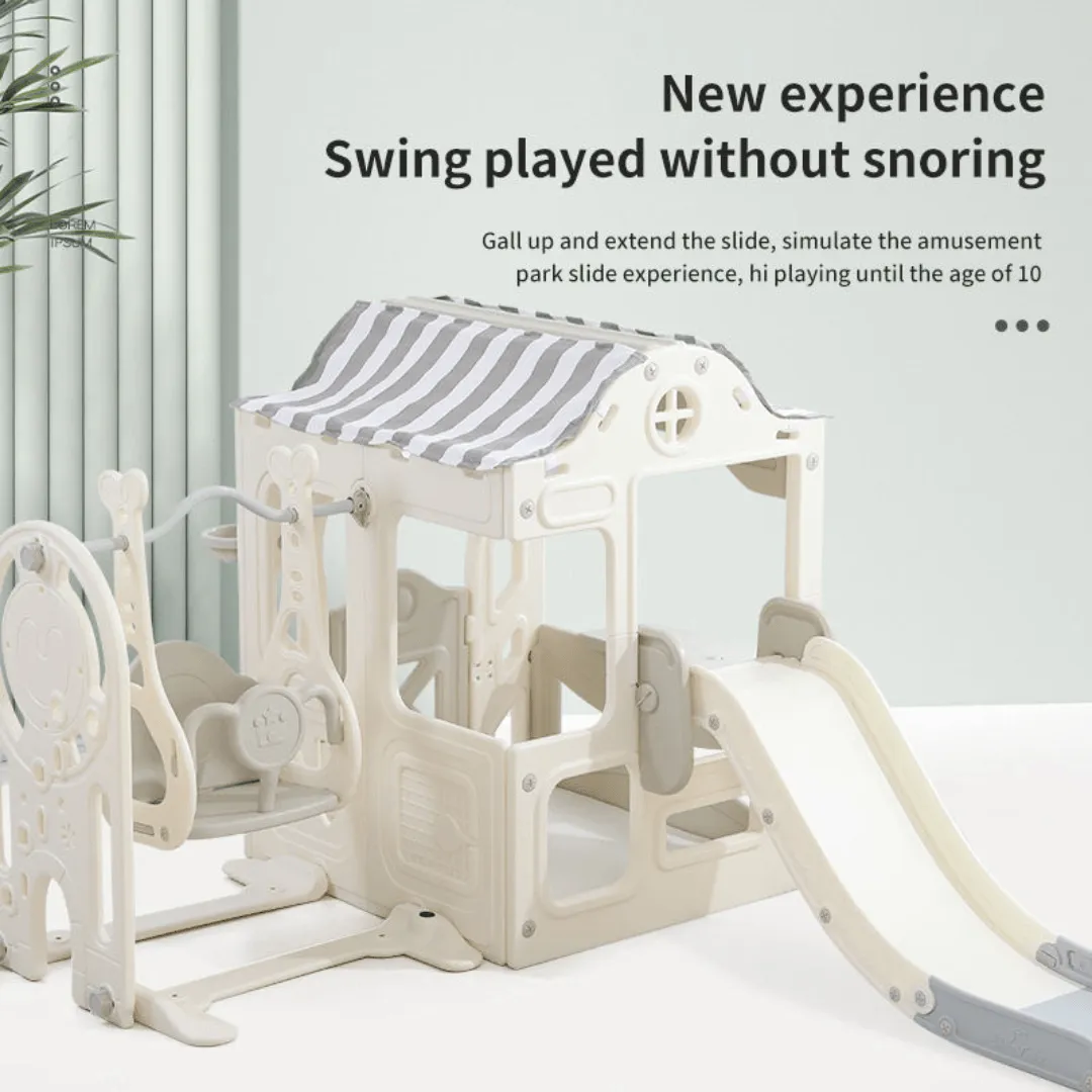6-in-1 Toddler Slide Climber Swing Set: Indoor Play Fun for Kids 1-7 (Gray)