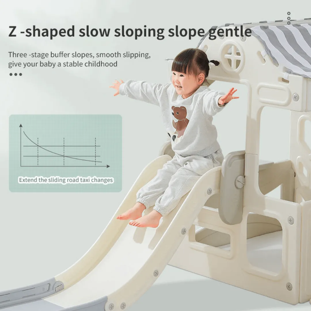 6-in-1 Toddler Slide Climber Swing Set: Indoor Play Fun for Kids 1-7 (Gray)