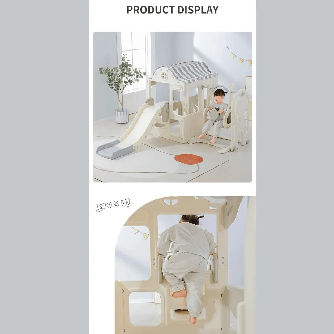6-in-1 Toddler Slide Climber Swing Set: Indoor Play Fun for Kids 1-7 (Gray)