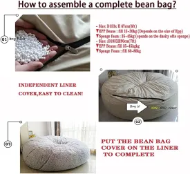 Bean Bag Inner Liner, 6-7ft Inner Liner for Bean Bag Chair, Couch Cover, Seat, Lazy Sofa High Capacity Replacement Cover with Zipper (Size: D180H90CM)