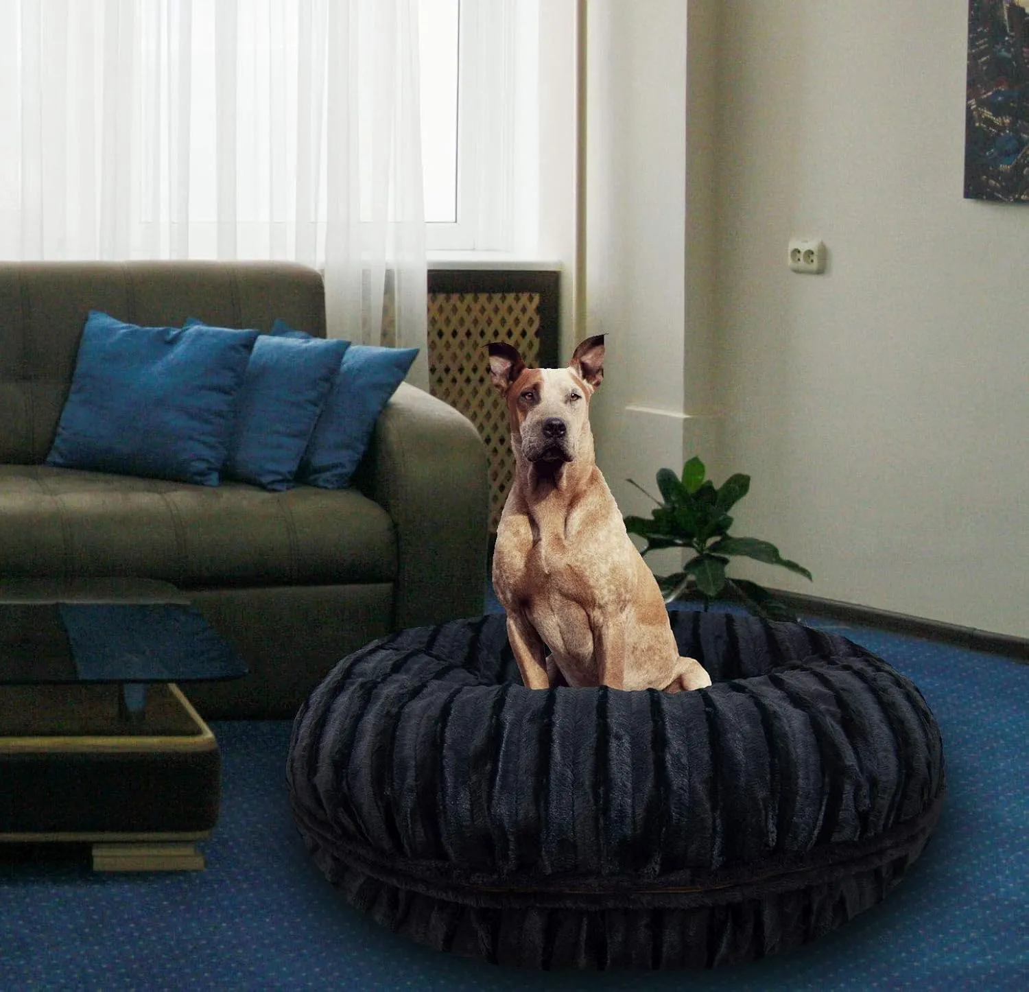 Bessie and Barnie Bagel Dog Bed - Extra Plush Faux Fur Dog Bean Bed - Circle Dog Bed - Waterproof Lining and Removable Washable Cover - Calming Dog Bed - Multiple Sizes & Colors Available