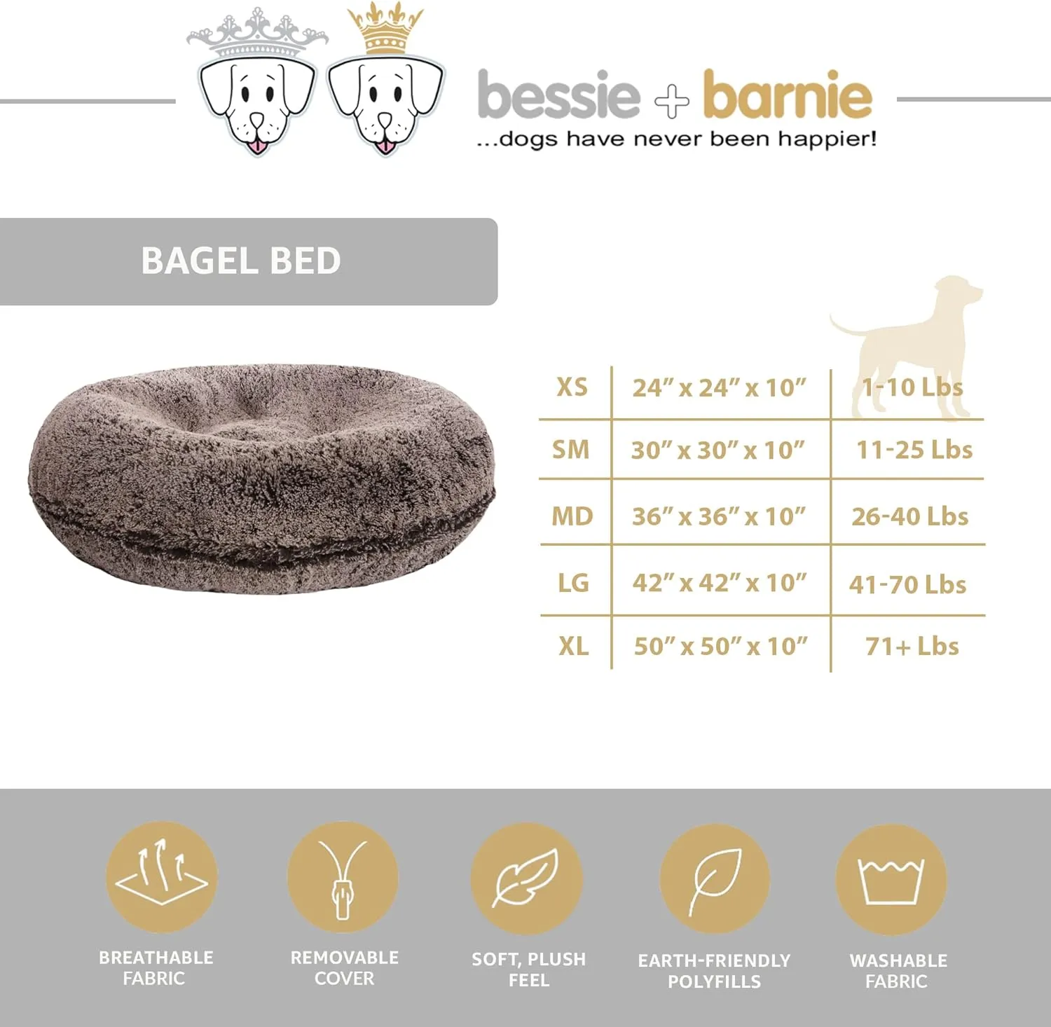 Bessie and Barnie Bagel Dog Bed - Extra Plush Faux Fur Dog Bean Bed - Circle Dog Bed - Waterproof Lining and Removable Washable Cover - Calming Dog Bed - Multiple Sizes & Colors Available