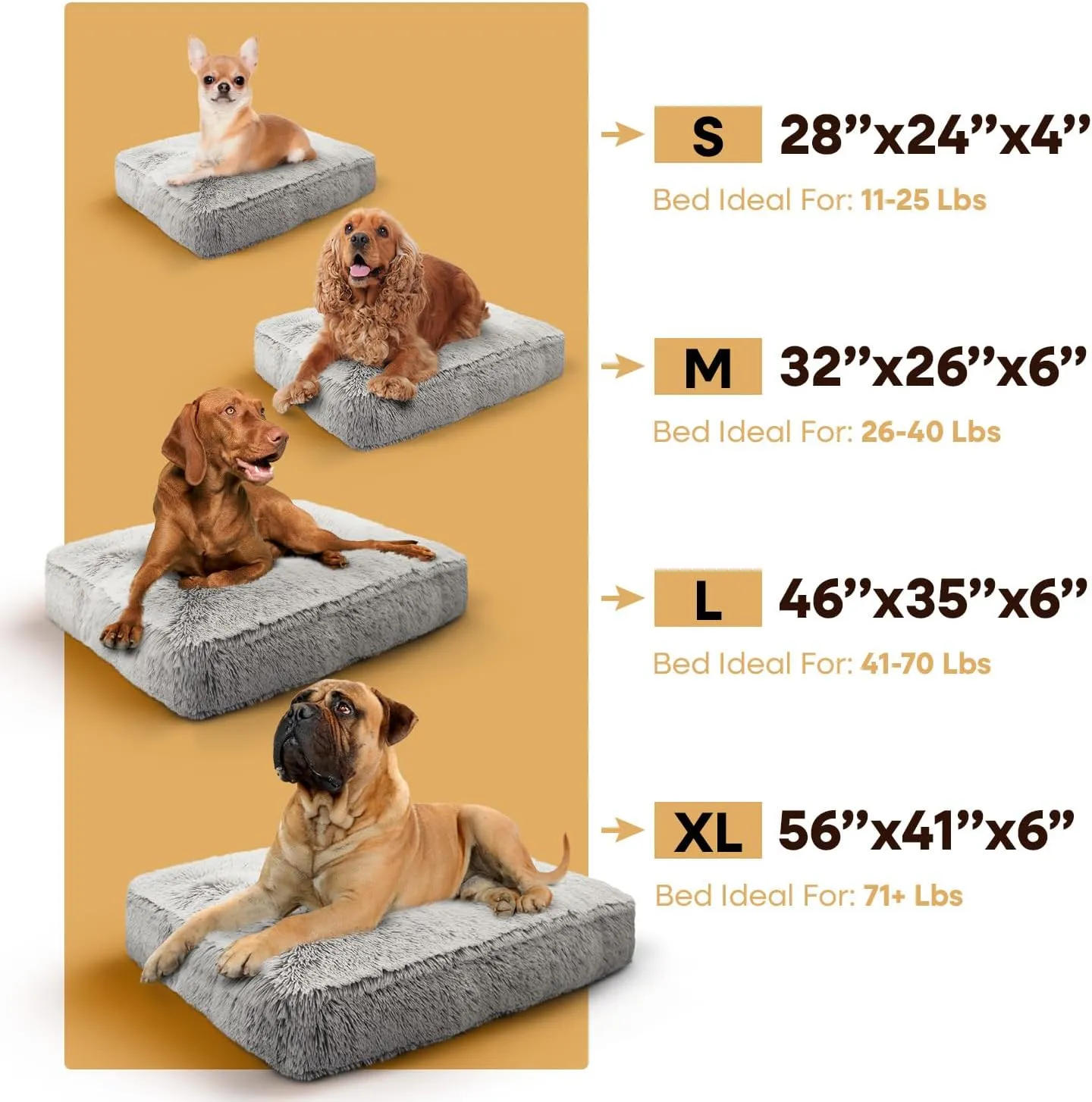 Bessie and Barnie Rectangle Dog Bed - Extra Plush Faux Fur Dog Bean Bag Bed - Fluffy Dog Beds for Large Dogs - Waterproof Lining and Removable Washable Cover - Multiple Sizes & Colors Available