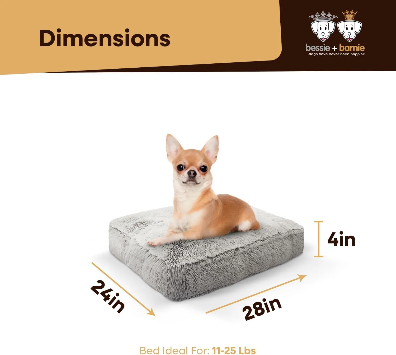 Bessie and Barnie Rectangle Dog Bed - Extra Plush Faux Fur Dog Bean Bag Bed - Fluffy Dog Beds for Large Dogs - Waterproof Lining and Removable Washable Cover - Multiple Sizes & Colors Available