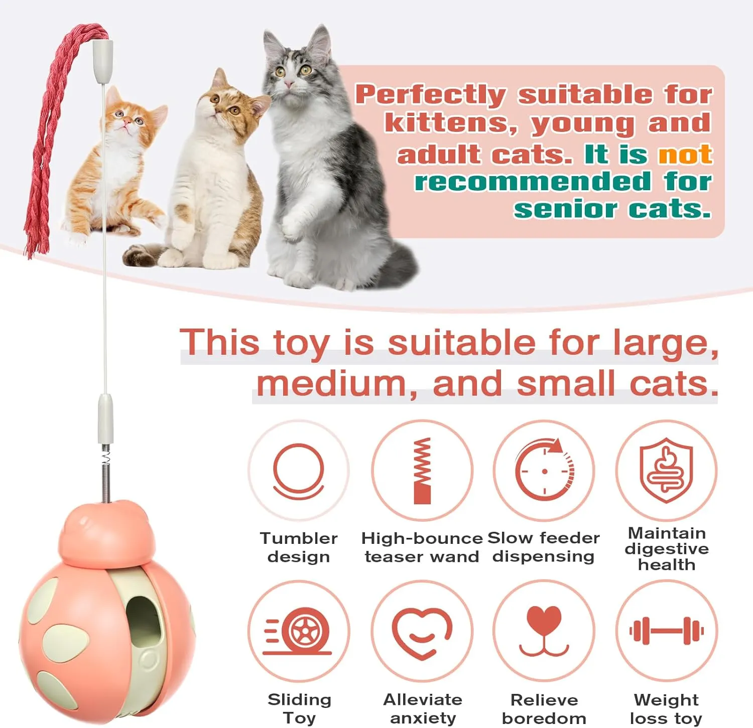 Cat Interactive Chase Toys for Indoor Cats Kitten Teaser Wand Tumbler Cat Treat Puzzle Entertainment Toy Kitty Food Feeder Weight Loss Exercise Balls Pet Supplies for Boredom Birthday Gift