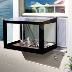 Cat Window Box Outdoor Cat Enclosure Window Catio Perch Bug Proof Wire Mesh Transparent Top and Front for Indoor Cats Sunbathing, Napping, Overlooking, Playing