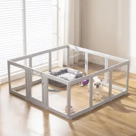 Clear Acrylic Dog Playpen Indoor, Puppy Cat Small Pet Play Pen, Pet Cat Foldable Playpen for Rabbits, Dog Fence Crate Kennel Whelping Cage (Grey, 12 Panel)
