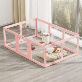 Clear Acrylic Dog Playpen Indoor, Puppy Cat Small Pet Play Pen, Pet Cat Foldable Playpen for Rabbits, Dog Fence Crate Kennel Whelping Cage (Pink, 10 Panel)