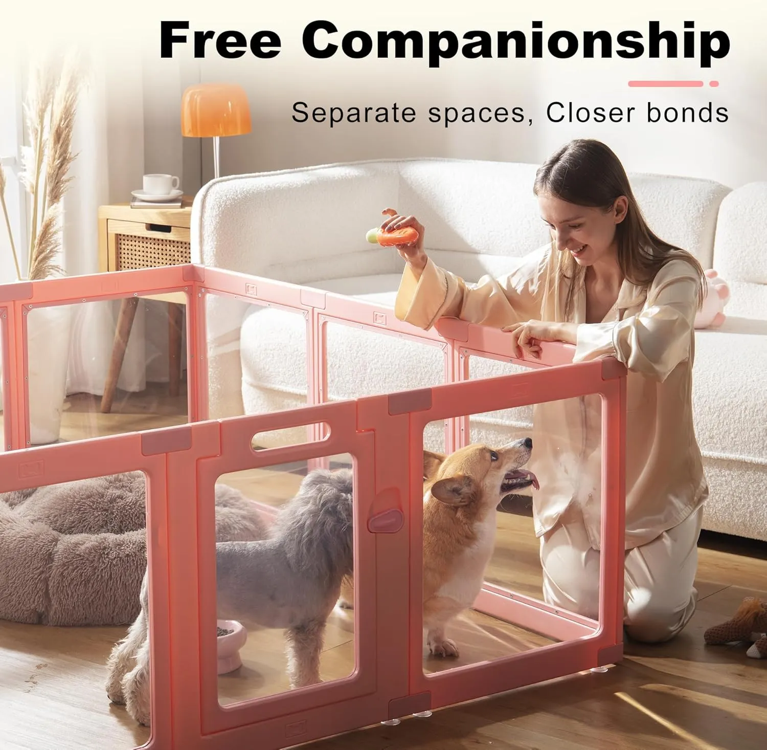 Clear Acrylic Dog Playpen Indoor, Puppy Cat Small Pet Play Pen, Pet Cat Foldable Playpen for Rabbits, Dog Fence Crate Kennel Whelping Cage (Pink, 10 Panel)