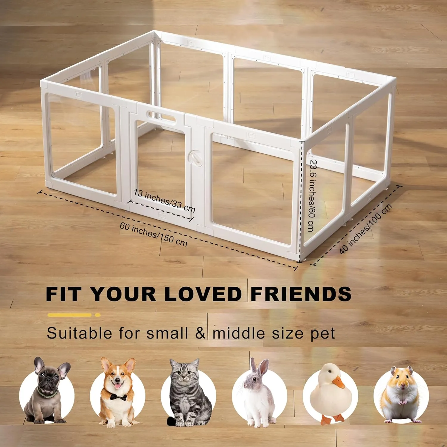 Clear Acrylic Dog Playpen Indoor, Puppy Cat Small Pet Play Pen, Pet Cat Foldable Playpen for Rabbits, Dog Fence Crate Kennel Whelping Cage (White, 10 Panel)