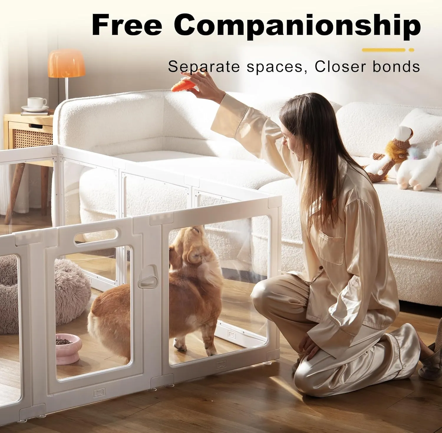 Clear Acrylic Dog Playpen Indoor, Puppy Cat Small Pet Play Pen, Pet Cat Foldable Playpen for Rabbits, Dog Fence Crate Kennel Whelping Cage (White, 10 Panel)