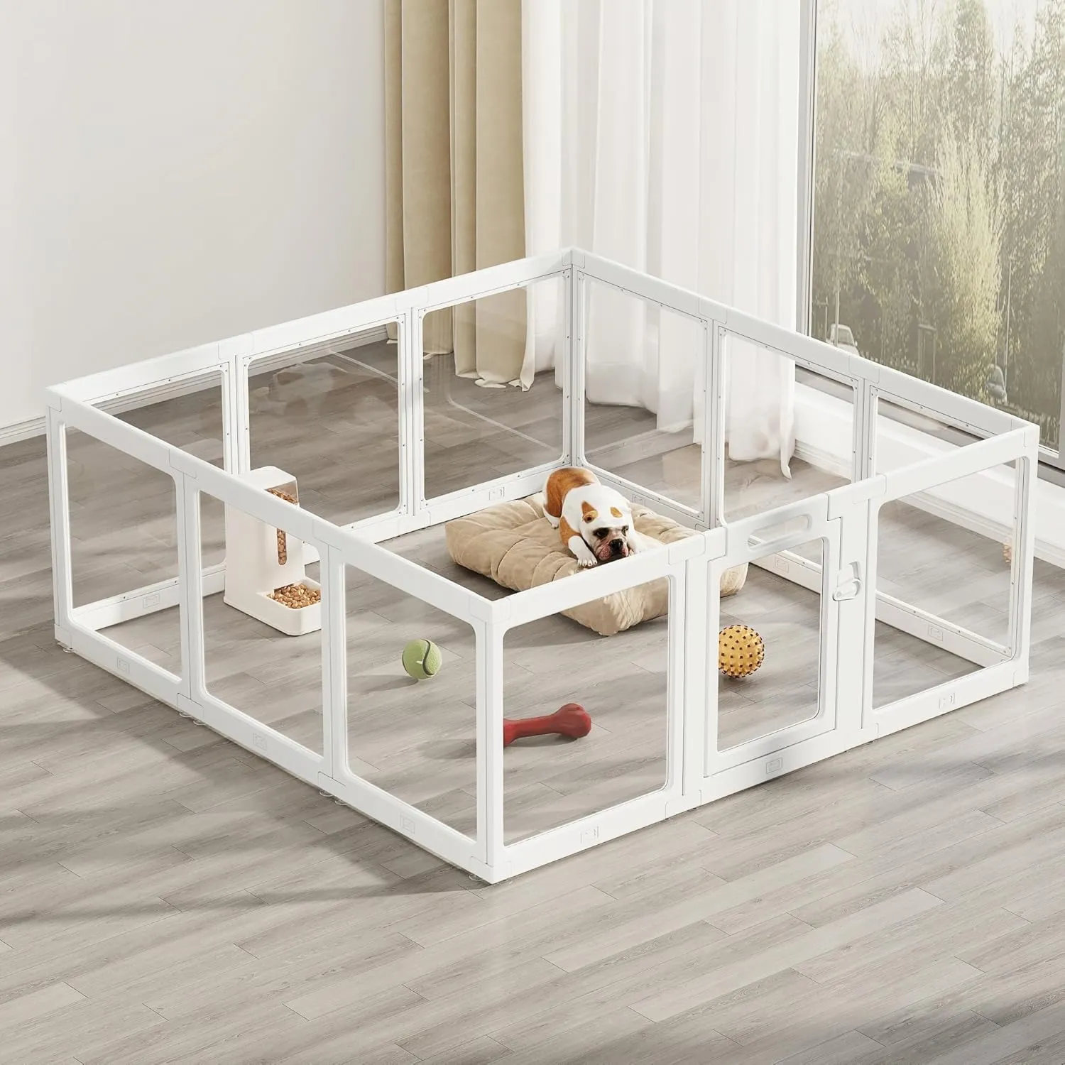 Clear Acrylic Dog Playpen Indoor, Puppy Cat Small Pet Play Pen, Pet Cat Foldable Playpen for Rabbits, Dog Fence Crate Kennel Whelping Cage (White, 12 Panel)