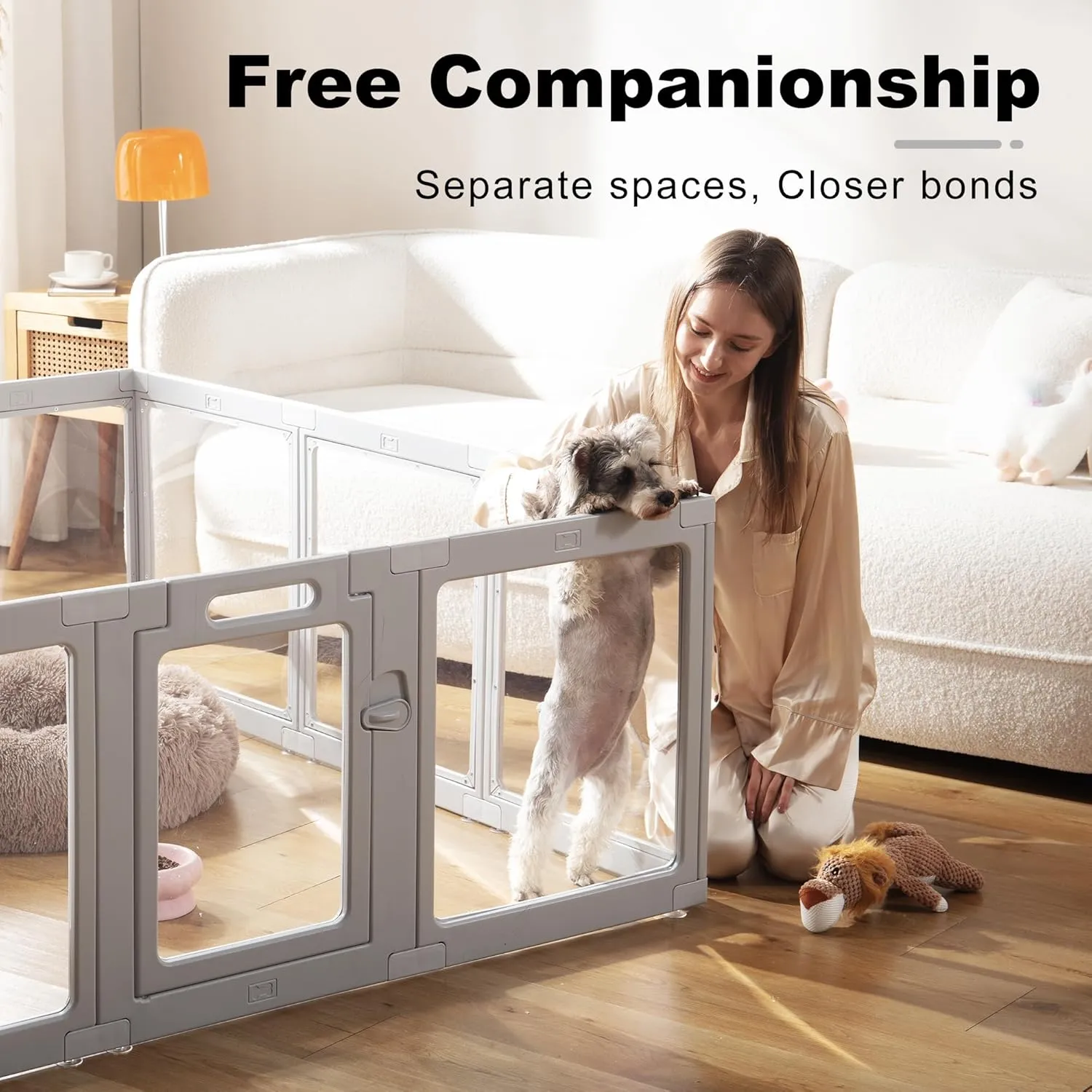 Clear Acrylic Dog Playpen Indoor, Puppy Cat Small Pet Play Pen, Pet Cat Foldable Playpen for Rabbits, Dog Fence Crate Kennel Whelping Cage (White, 12 Panel)