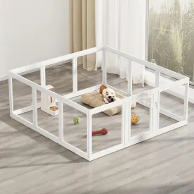 Clear Acrylic Dog Playpen Indoor, Puppy Cat Small Pet Play Pen, Pet Cat Foldable Playpen for Rabbits, Dog Fence Crate Kennel Whelping Cage (White, 12 Panel)