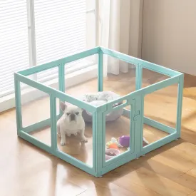 Clear Acrylic Plastic Dog Playpen Indoor - Easy Assemble Small Pet Play Pen for Puppy Cat Rabbit Pig Transparent Fence Enclosure Crate Kennel Whelping Cage (Green, 8 Panel)