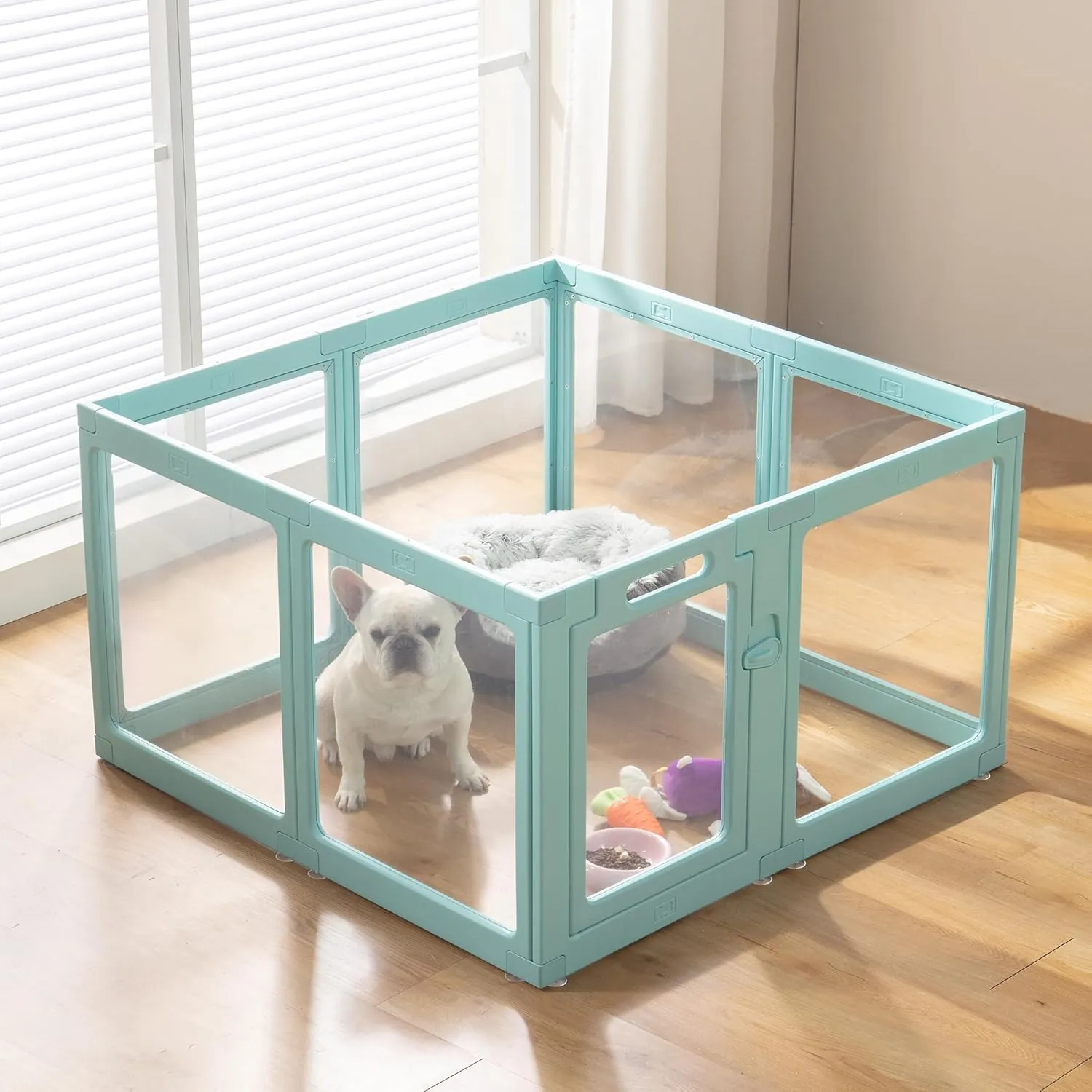 Clear Acrylic Plastic Dog Playpen Indoor - Easy Assemble Small Pet Play Pen for Puppy Cat Rabbit Pig Transparent Fence Enclosure Crate Kennel Whelping Cage (Green, 8 Panel)