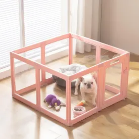 Clear Acrylic Plastic Dog Playpen Indoor - Easy Assemble Small Pet Play Pen for Puppy Cat Rabbit Pig Transparent Fence Enclosure Crate Kennel Whelping Cage (Pink, 8 Panel)