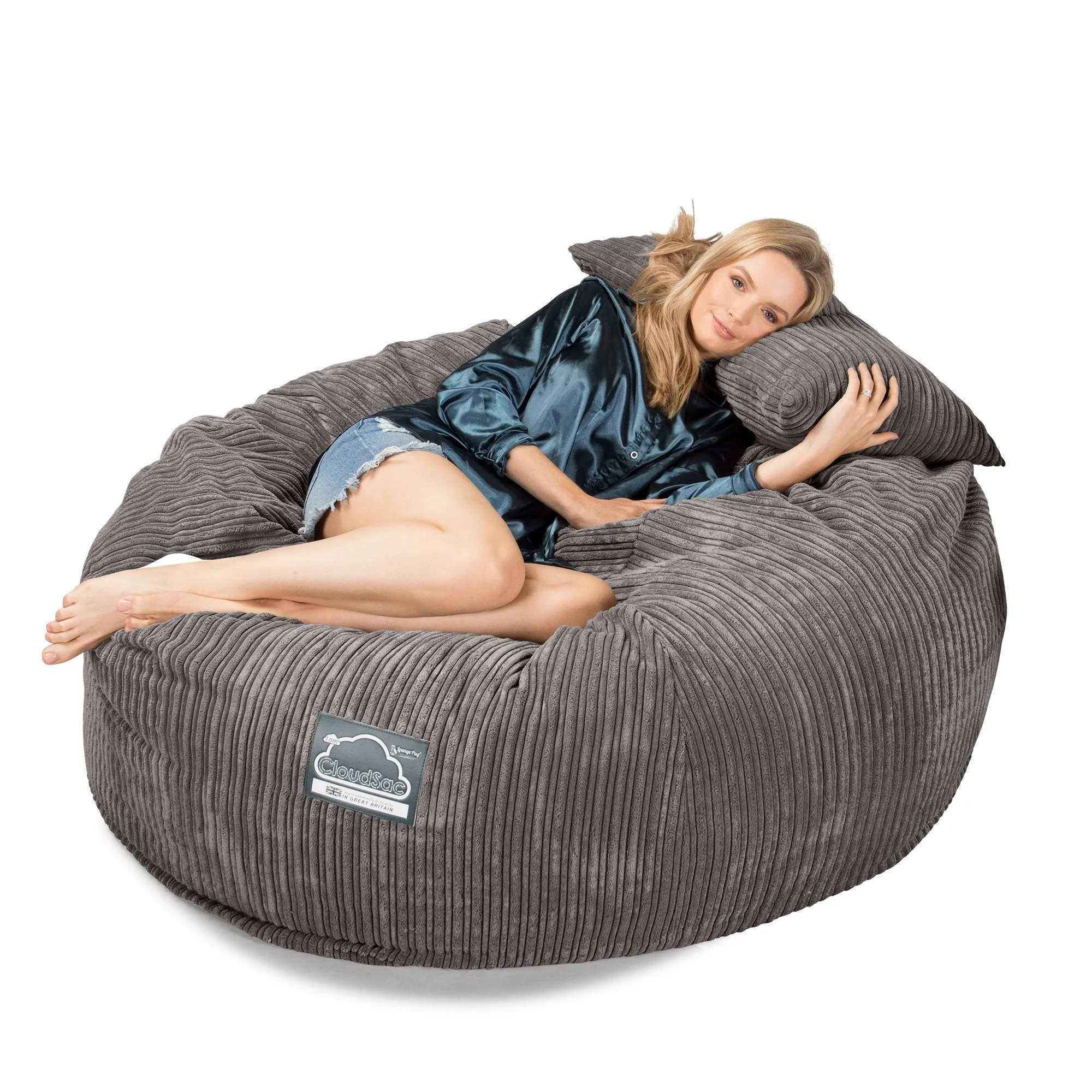 CloudSac 1010 XXL Giant Memory Foam Bean Bag Sofa - Cord Graphite Grey