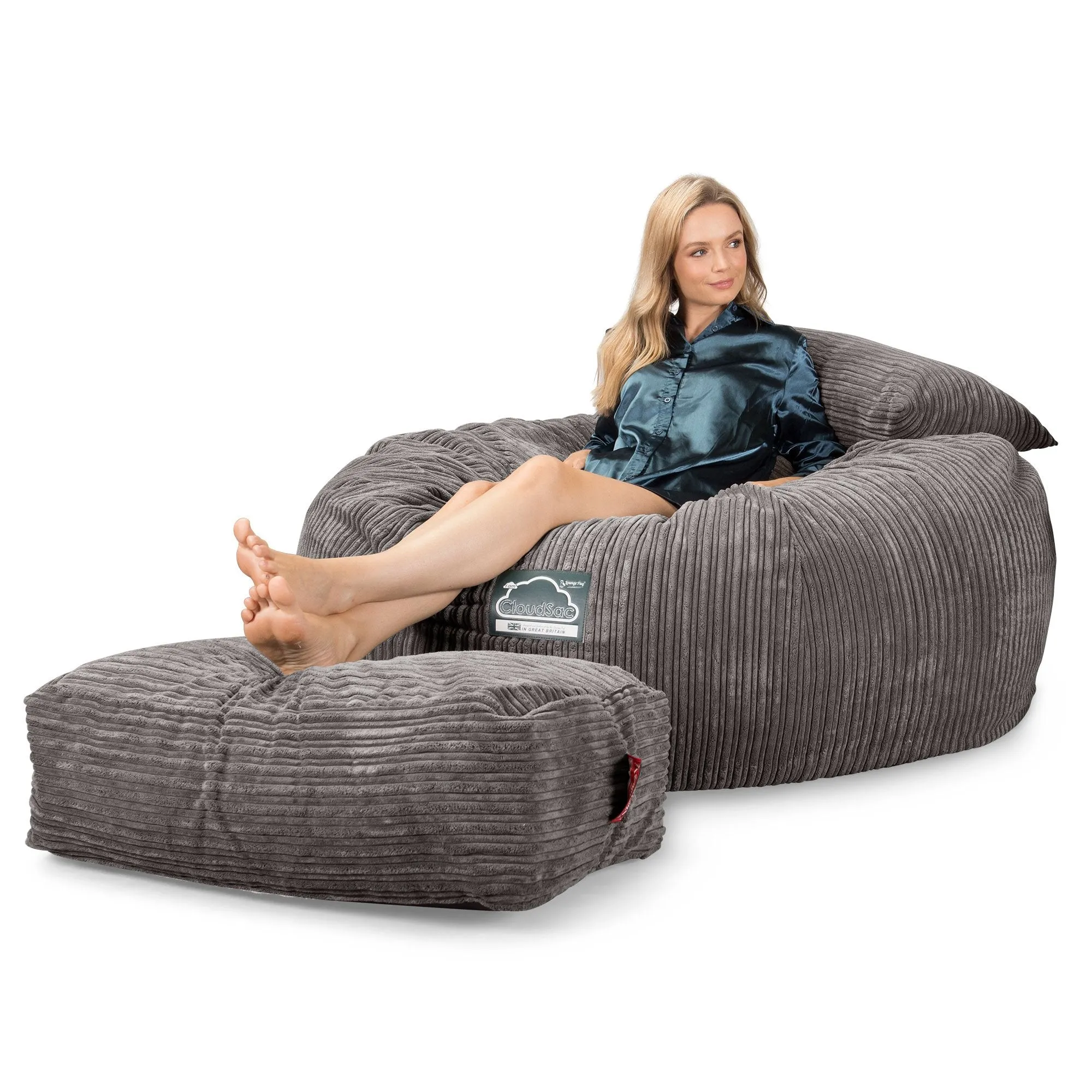 CloudSac 1010 XXL Giant Memory Foam Bean Bag Sofa - Cord Graphite Grey
