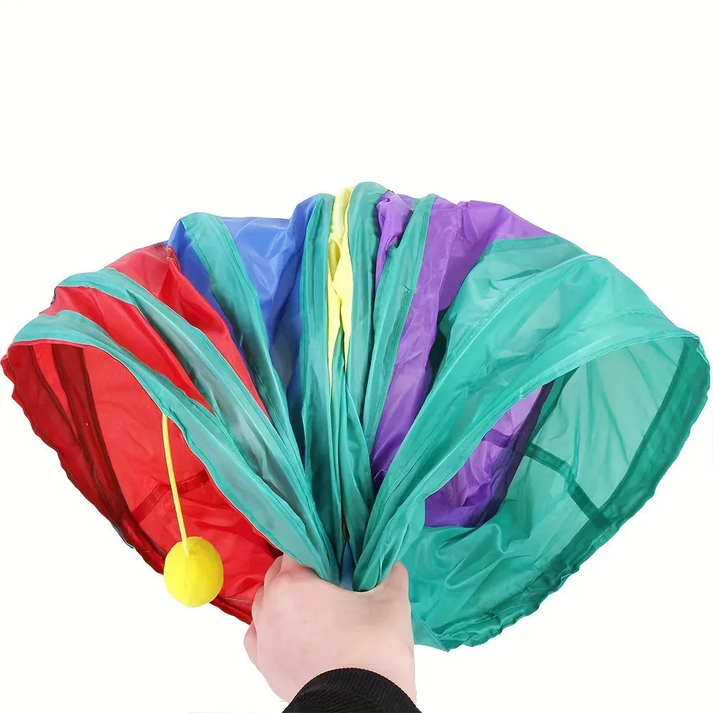 Colorful Foldable Cat Tunnel with Toy - Interactive Play Tunnel for Cats