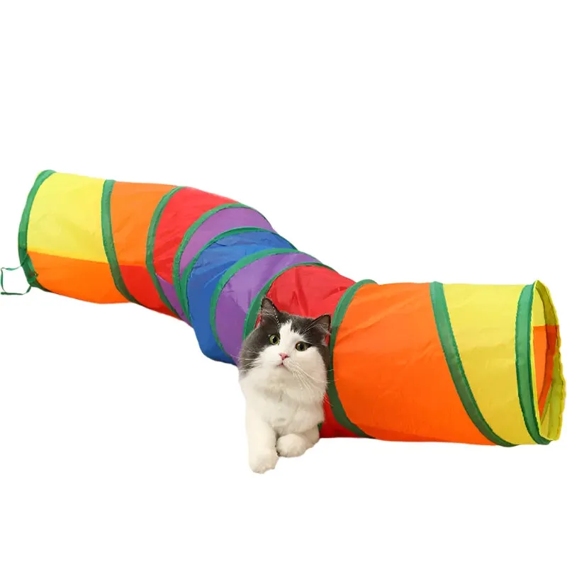 Colorful Foldable Cat Tunnel with Toy - Interactive Play Tunnel for Cats