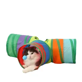 Colorful Foldable Cat Tunnel with Toy - Interactive Play Tunnel for Cats