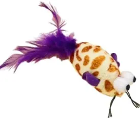 Colorful Striped Catnip Mouse Cat Toy, PP Cotton Plush, Purple, with Feather Tail