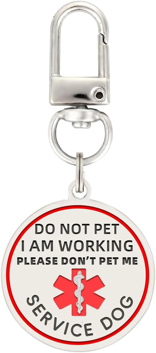 Do Not Pet Service Dog ID Tag, Double Side Engraved Medical Alert Symbol Easily Attach to Collar, Harness (Small-0.98 inch)