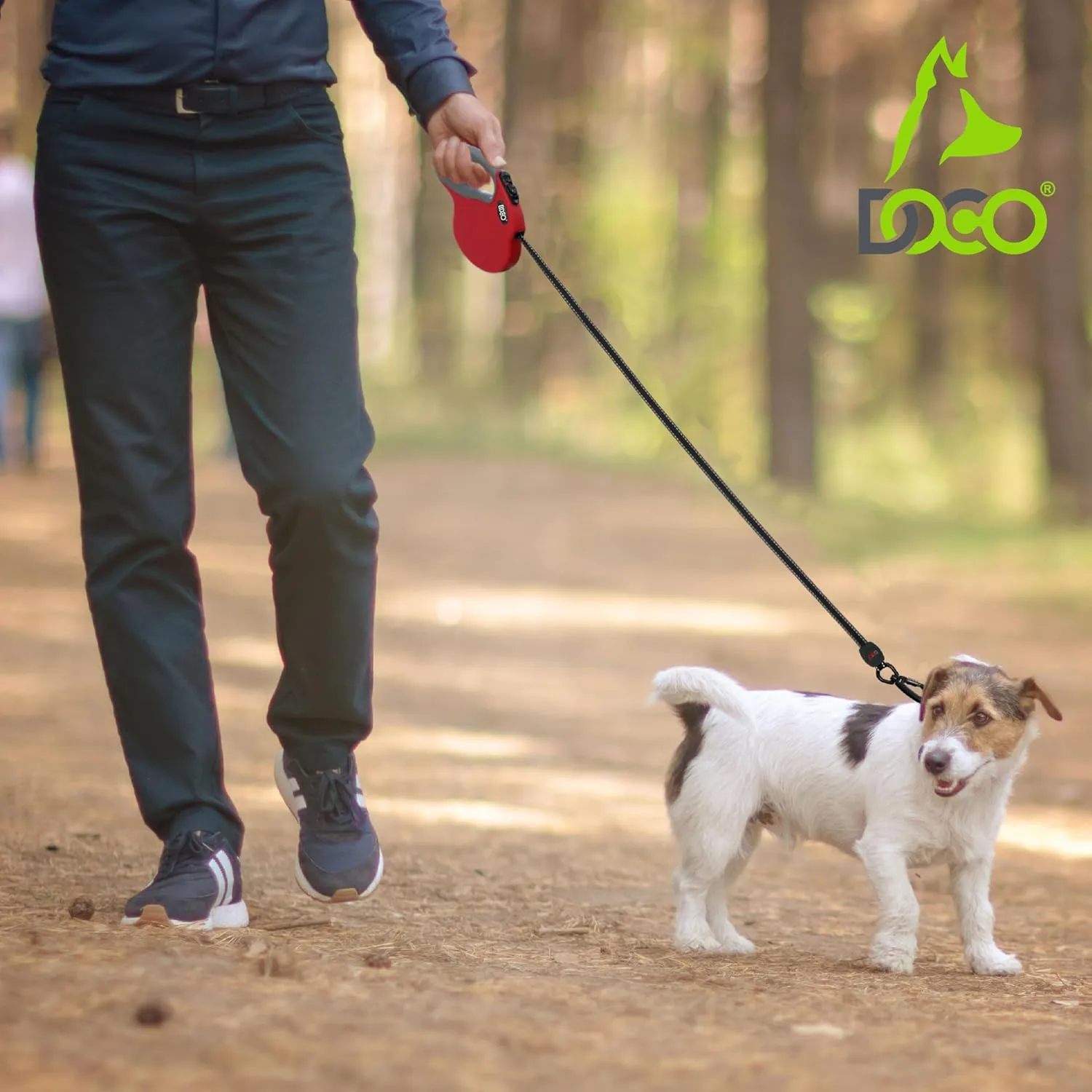 DOCO Retractable Dog Leash for Large Dogs (Length - 16, Weight - Upto 110lb) Reflective Tape Lead with Stop and Lock Control, Tangle Free 360 Swivel Snap & Anti-Slip Grip (Black, Large)