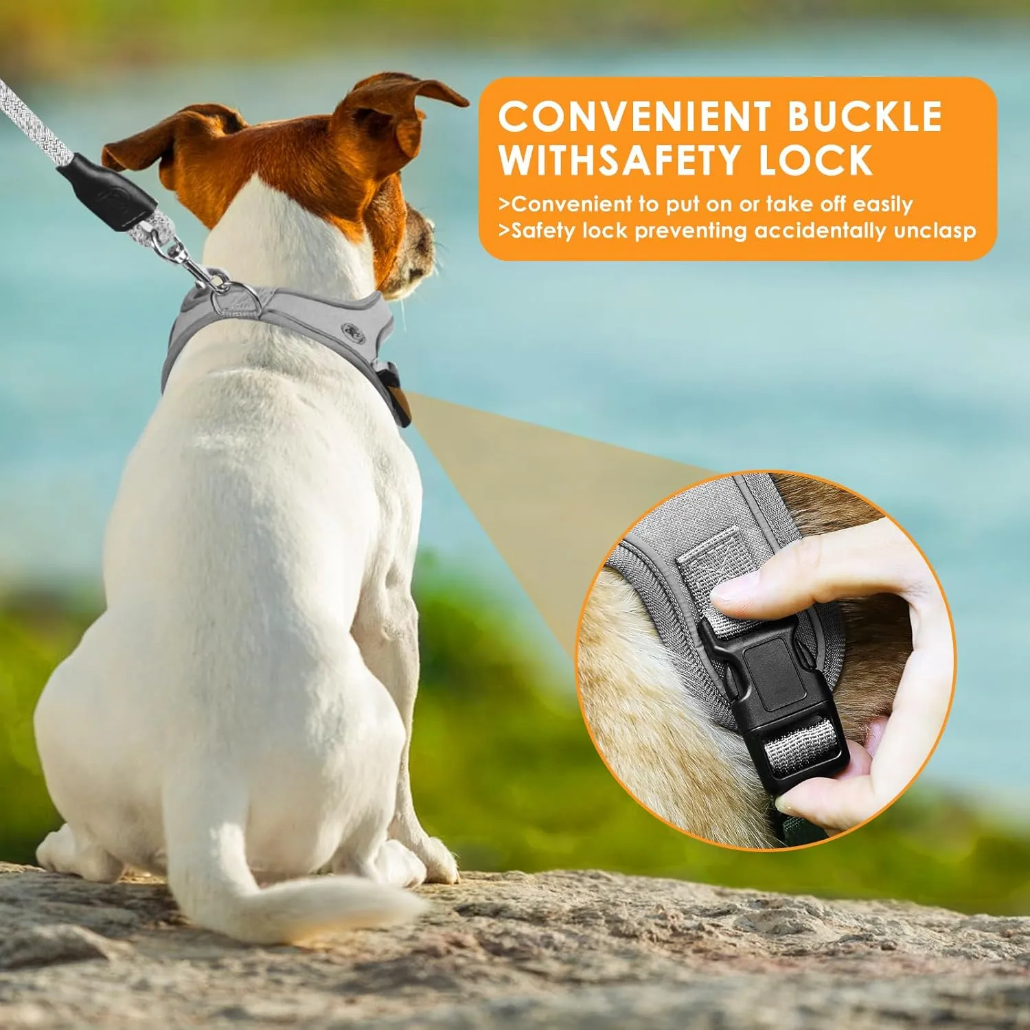 Dog Harness, No Pull Saddle Style pet Harness,Soft Ventilate Mesh, Adjustable, Reflective - for Medium, Small Dogs and Cats - Easy Walk Harness with 2 D-Rings - Gray - L