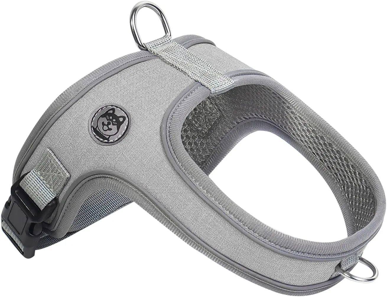 Dog Harness, No Pull Saddle Style pet Harness,Soft Ventilate Mesh, Adjustable, Reflective - for Medium, Small Dogs and Cats - Easy Walk Harness with 2 D-Rings - Gray - L
