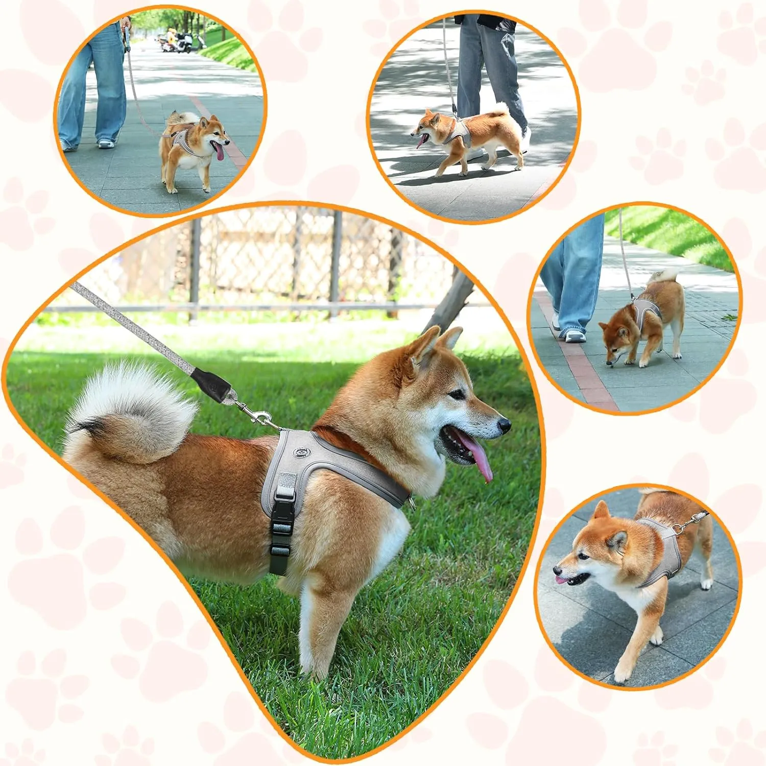 Dog Harness, No Pull Saddle Style pet Harness,Soft Ventilate Mesh, Adjustable, Reflective - for Medium, Small Dogs and Cats - Easy Walk Harness with 2 D-Rings - Gray - L