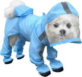 Dog Raincoat with Hood, Waterproof Full-Coverage Reflective Rain Jacket Quick-Drying Rain Poncho and Shoes for Small Medium Large Dogs,Blue,L