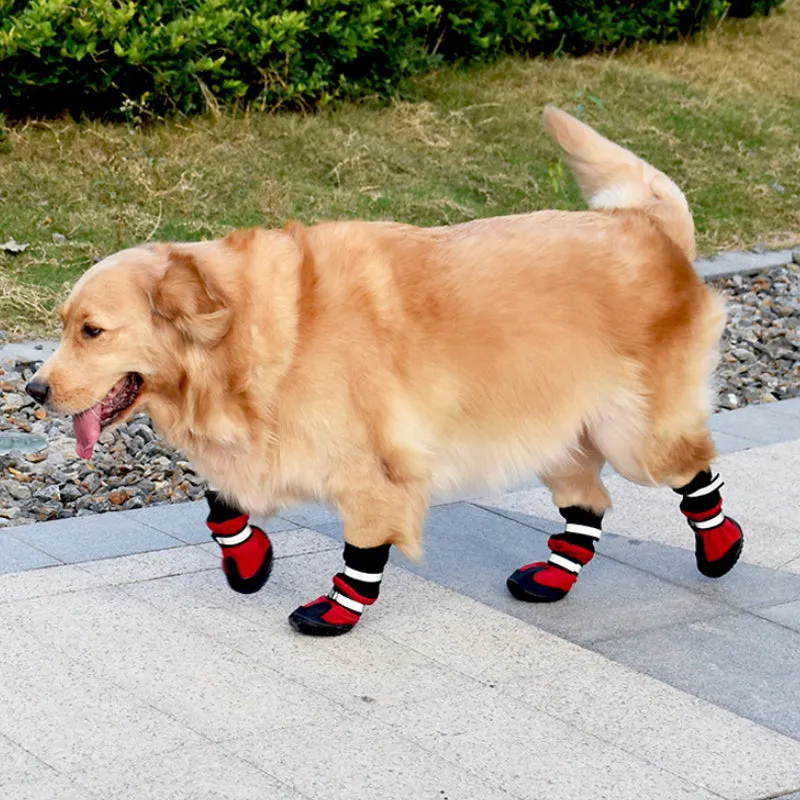 Dog Shoes WaterProof Rain Boots Socks Non-slip Rubber Shoes Red M- XL