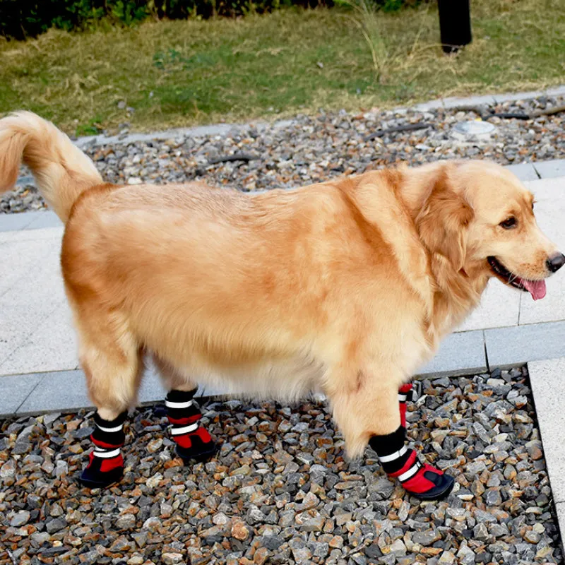 Dog Shoes WaterProof Rain Boots Socks Non-slip Rubber Shoes Red M- XL
