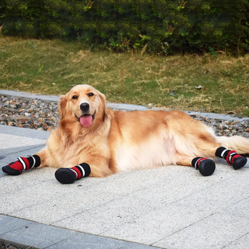 Dog Shoes WaterProof Rain Boots Socks Non-slip Rubber Shoes Red M- XL