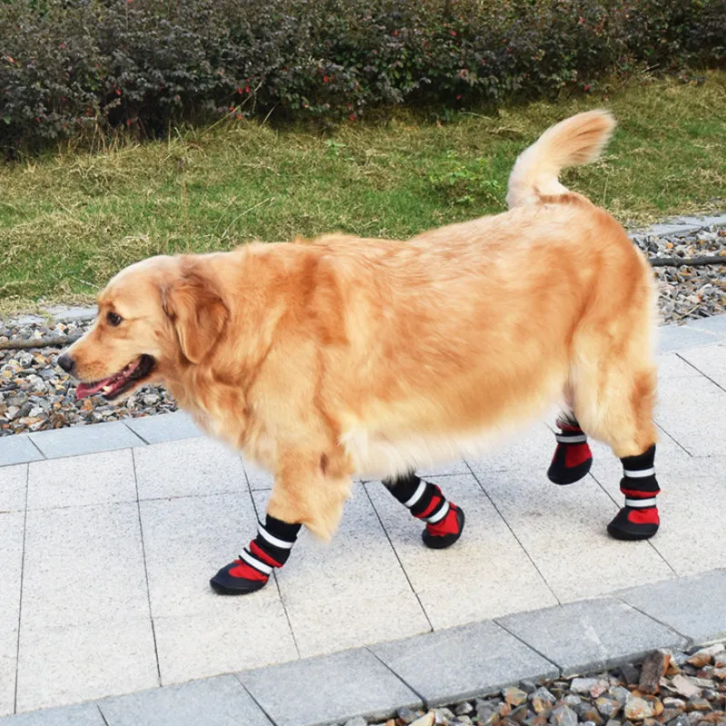 Dog Shoes WaterProof Rain Boots Socks Non-slip Rubber Shoes Red M- XL