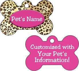 Double Sided Leopard Print Pet Id Dog Tags Personalized with 4 Lines of Text (Pink)