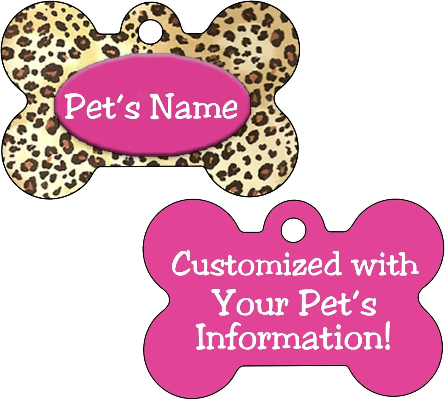 Double Sided Leopard Print Pet Id Dog Tags Personalized with 4 Lines of Text (Pink)