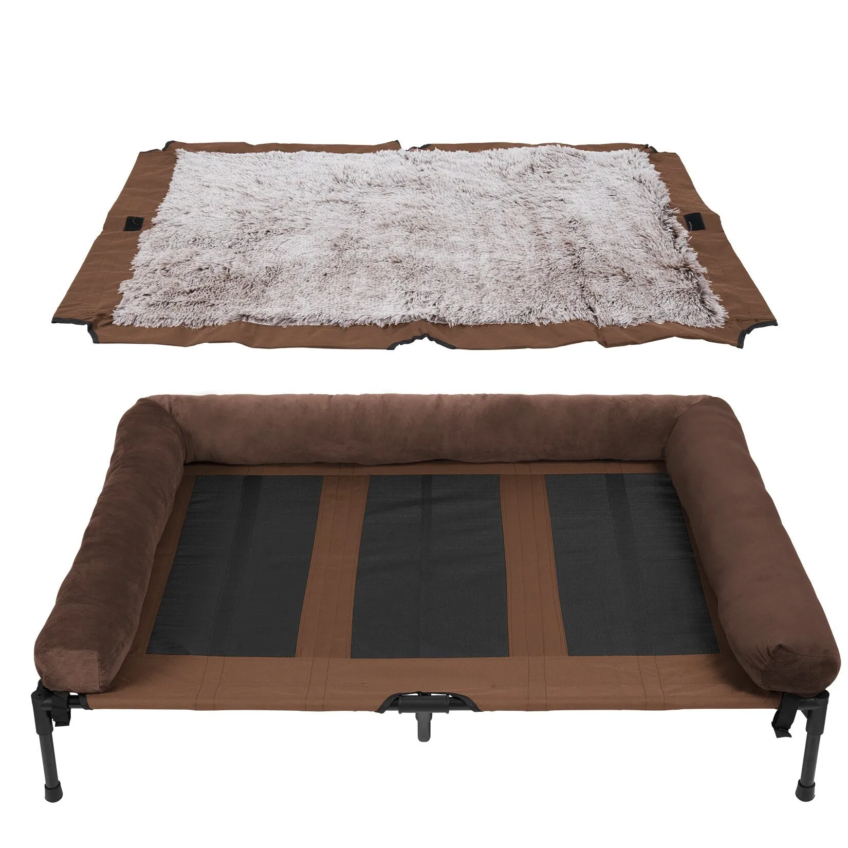 Extra Large Cooling Elevated Dog Bed with Bolster - Raised Pet Cot Lounger for Indoor & Outdoor Use - Waterproof & Cooling Design