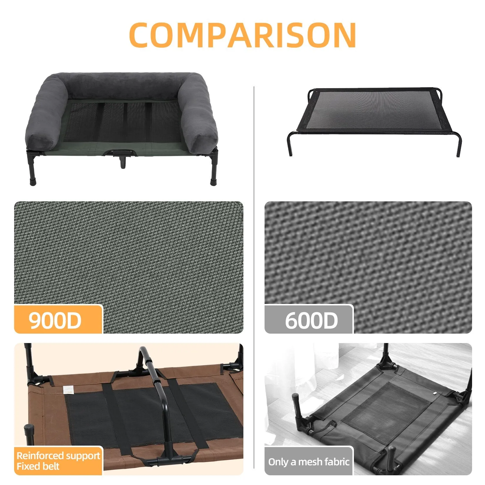 Extra Large Cooling Elevated Dog Bed with Bolster - Raised Pet Cot Lounger for Indoor & Outdoor Use - Waterproof & Cooling Design